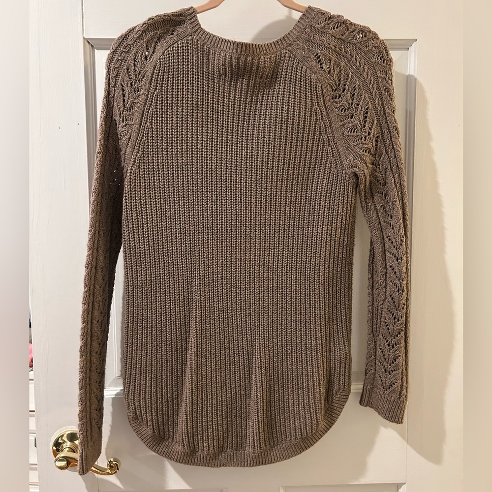 LOFT Taupe Knit Sweater with Lace Sleeves - Picture 4 of 4
